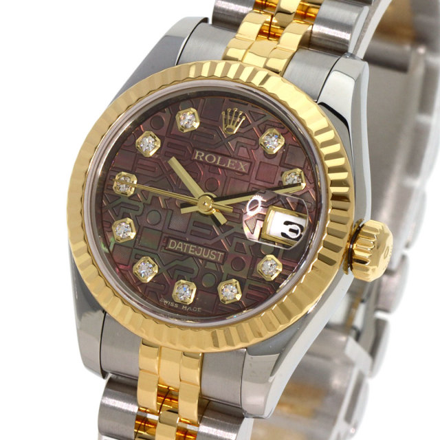 あ*ち様 ROLEX 浮き立つ DATEJUST 10Pダイヤ ブラックSS×WG自動巻き