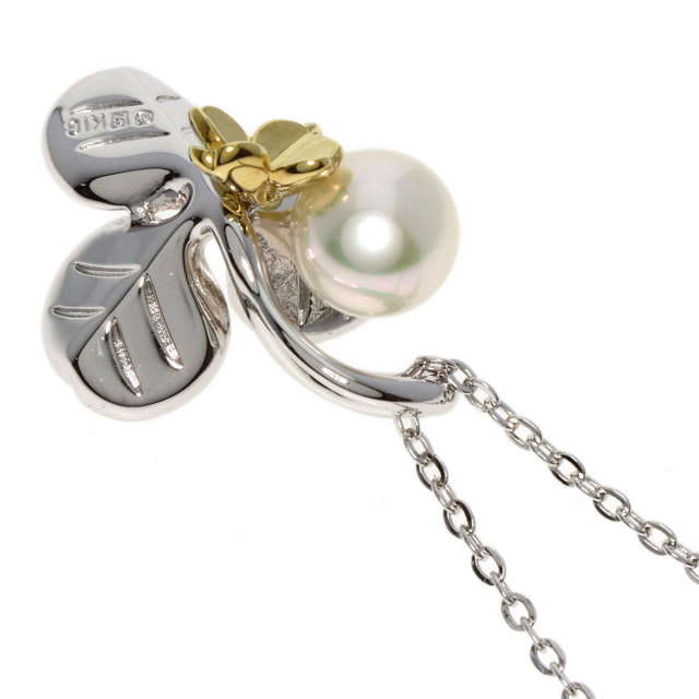 MIKIMOTO ミキモト クローバー パール 真珠 ネックレス シルバー/K18YG 