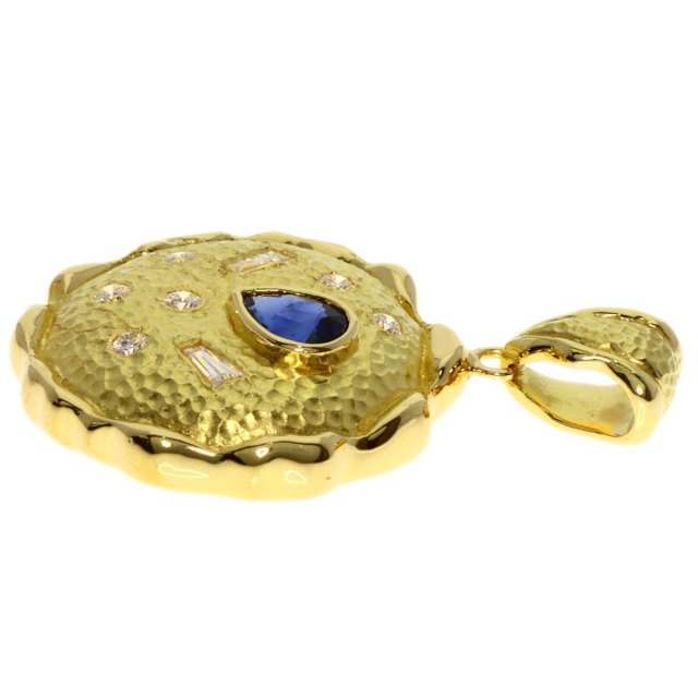 0.695ct サファイア ダイヤモンド ペンダントトップ K18イエロー