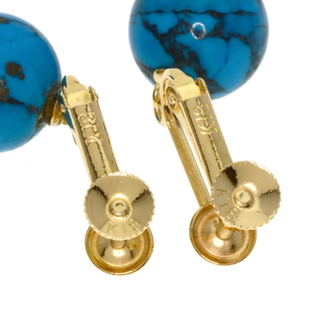 トルコ石 イヤリング K18イエローゴールド 7.1g レディース 