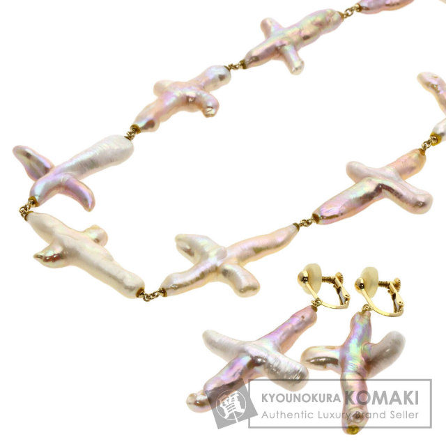 クロスパール 真珠 イヤリング 2点セット ネックレス K18  