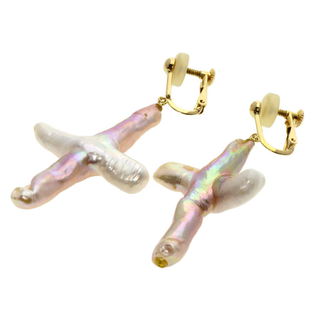 クロスパール 真珠 イヤリング 2点セット ネックレス K18  