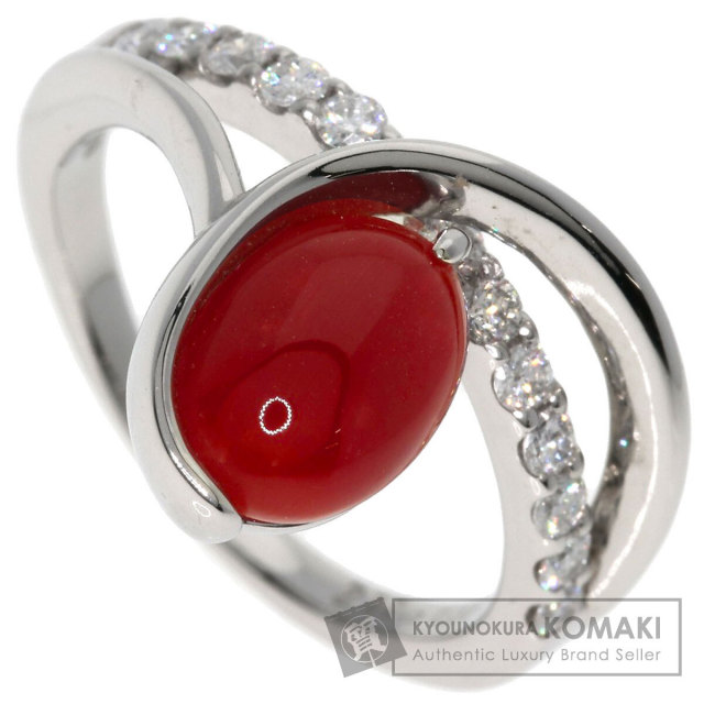 2.11ct サンゴ 珊瑚 ダイヤモンド リング・指輪 プラチナPT900 7.4g 