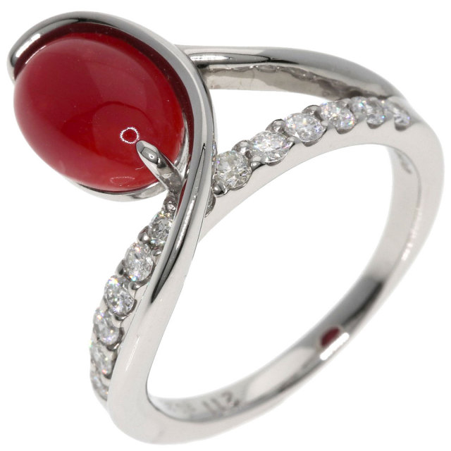 2.11ct サンゴ 珊瑚 ダイヤモンド リング・指輪 プラチナPT900 7.4g 