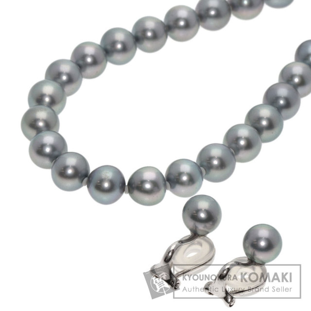 アコヤグレーパール 真珠 イヤリング 2点セット ネックレス シルバー  