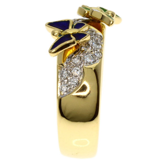 ダイヤモンド 七宝 バタフライモチーフ リング・指輪 K18イエロー  