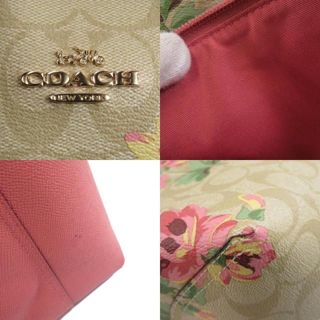 COACHリバーシブルトートバッグF72844 PVC×レザー☆花柄×パープル