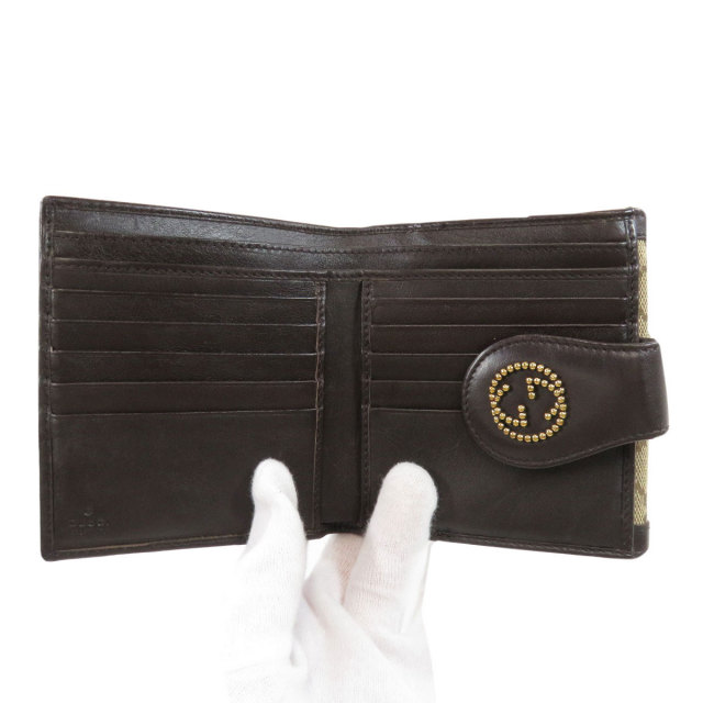 GUCCI ブラックレザー 二つ折り財布 GUCCI グッチ 269975 Wホック GG 二つ折り財布(小銭入れあり