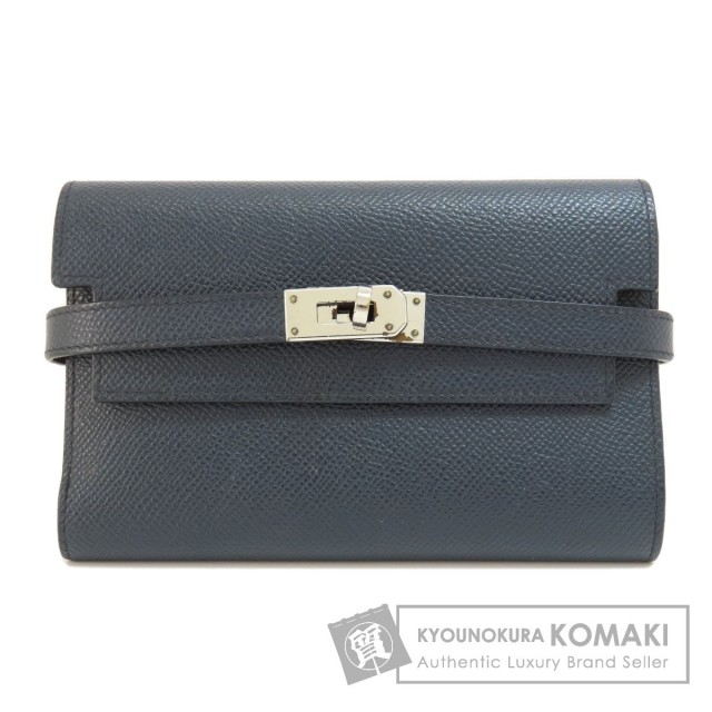 HERMES エルメス ケリーウォレット コンパクト ネイビー シルバー金具 