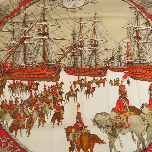HERMES エルメス カレ90 MARINE ET CAVALERIE 海と騎兵隊 スカーフ 