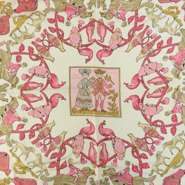 HERMES エルメス カレ90 EARLY AMERICA 古き良きアメリカ 動物柄  