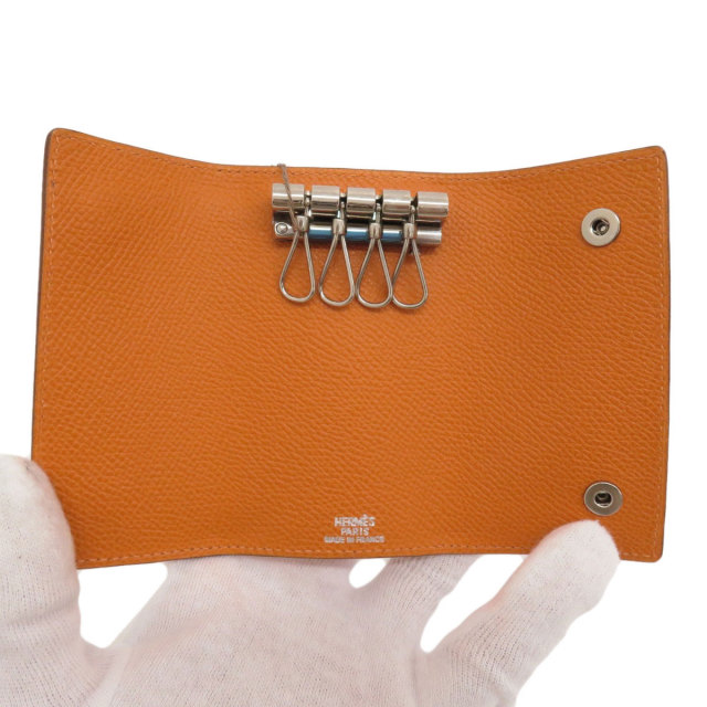 HERMES エルメス セリエエテュイクレ キーケース4 オレンジ シルバー 
