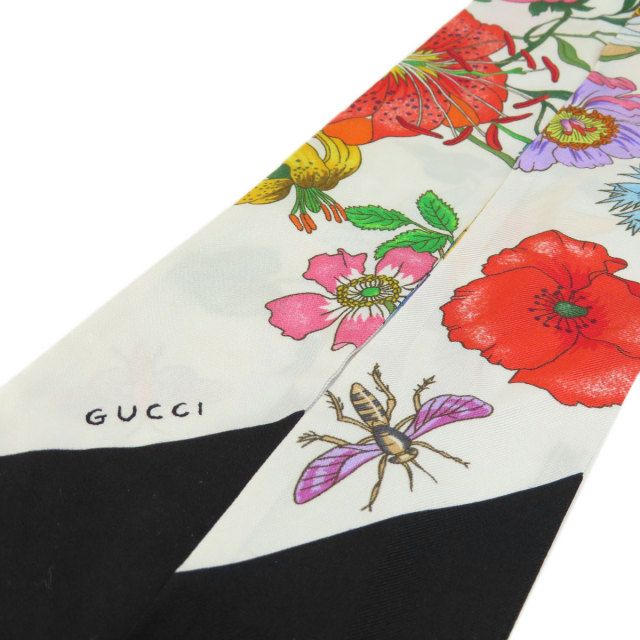 GUCCI グッチ フローラ プリント ネックボウ スカーフ シルク  