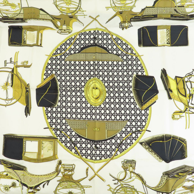 HERMES エルメス カレ90 折りたたみ式幌の馬車 LES VOITURES A  