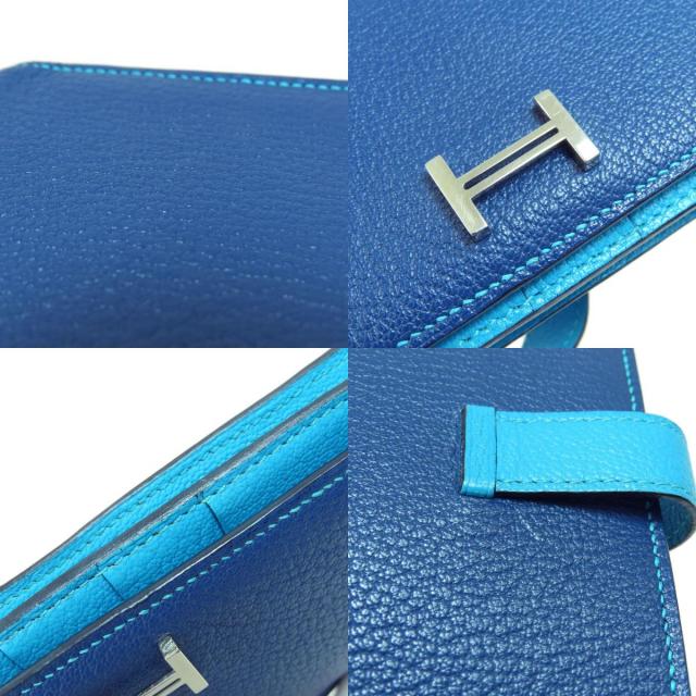 HERMES エルメス ベアンスフレ ブルー シルバー金具 長財布（小銭入れ  
