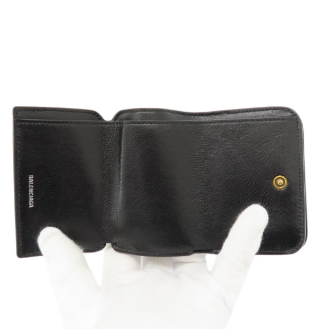 BALENCIAGA ブラック コンパクト三つ折り レザー スモールウォレット BALENCIAGA コインケース 黒 レザー 財布 三つ折り