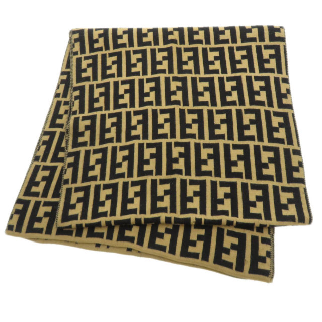 本物 フェンディ マフラー ズッカ柄 リバーシブル ウール ホワイト＋  