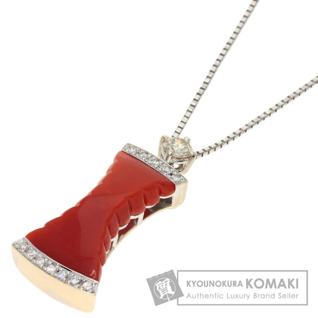 K18 サンゴ珊瑚ダイヤネックレス