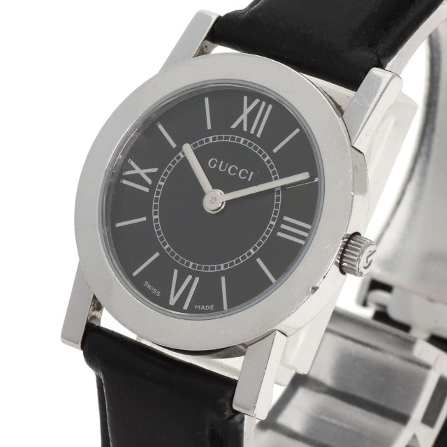 GUCCI 5200L.1 ラウンドフェイス 腕時計 SS 革 レディース 