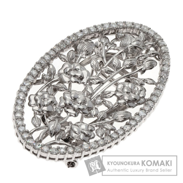 K18WG お花モチーフダイヤモンドブローチ