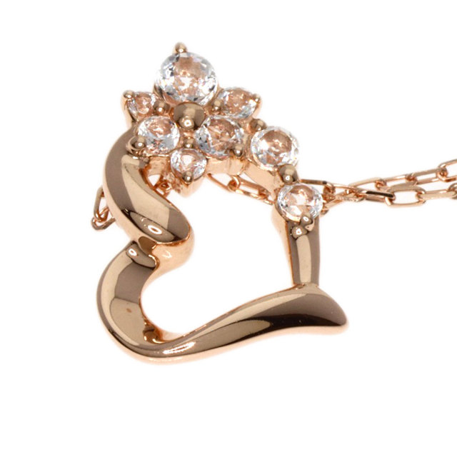 4℃ ヨンドシー ハートモチーフ カラーストーン ネックレス K10ピンク  