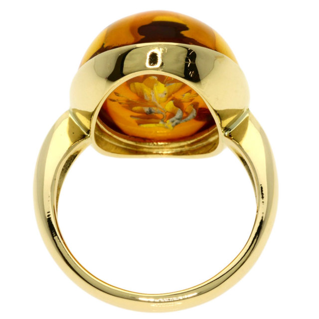 ☆大粒 コハク 有り難い 琥珀 K18 ゴールド リング 指輪 ボリューミー 