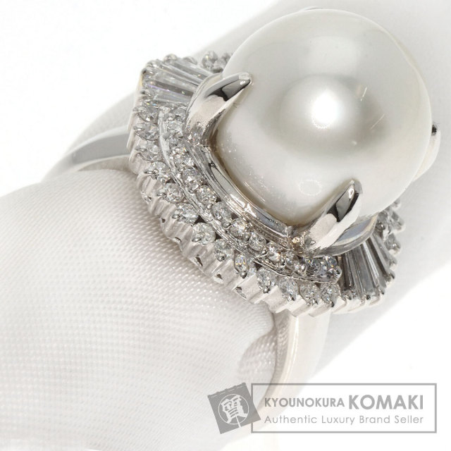 真珠と天然ダイヤモンドのPT900リング pt900 真珠ダイヤモンドリング