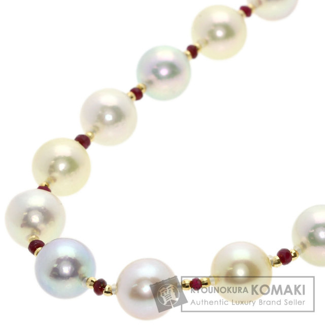 パール 真珠 ルビー ロング ネックレス K18イエローゴールド 58.5g  