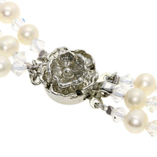 淡水パール 真珠 クリスタル 3連 ネックレス シルバー 51.1g レディース 