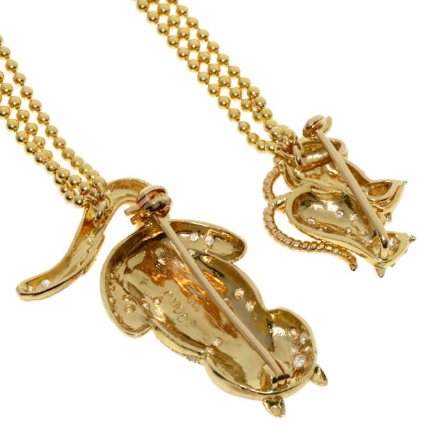 セレクトジュエリー ブローチ ネコ ネズミモチーフ ダイヤモンド