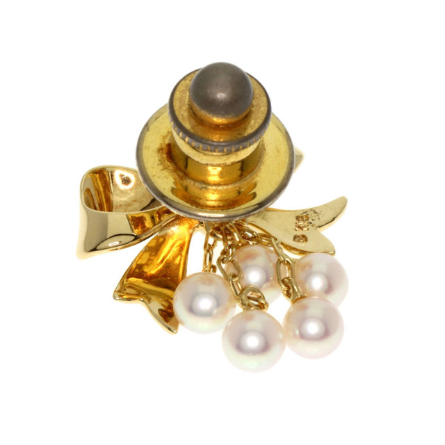 MIKIMOTO ミキモト パール 真珠 リボン ピンブローチ ブローチ K18 