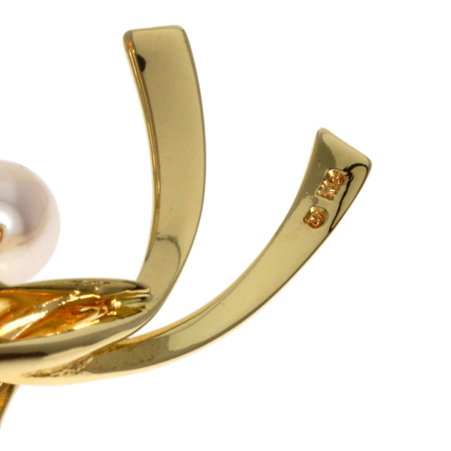 ミキモト パール 真珠 リボン ピンブローチ ブローチ K18イエロー  