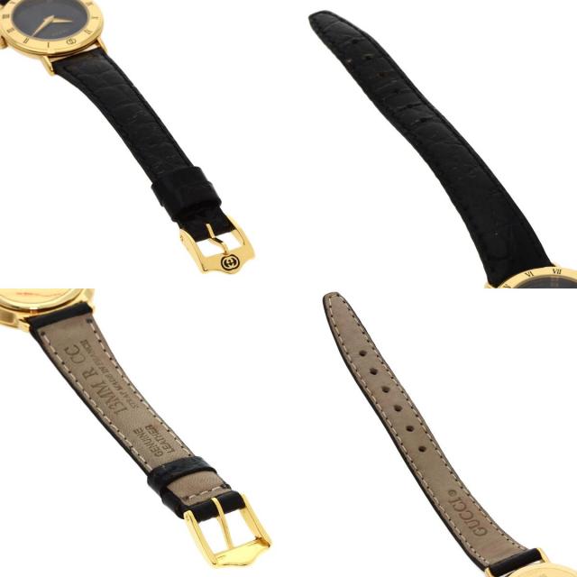 GUCCI グッチ 3000.2.L ラウンドフェイス 腕時計 GP/革 レディース