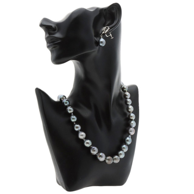 ブラックパール 真珠 バロックパール イヤリング 2点セット ネックレス  