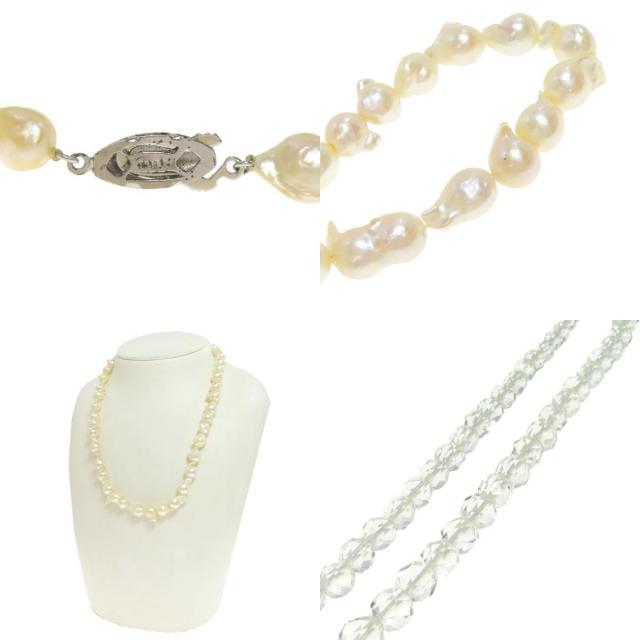 琥珀 コハク パール 水晶 6点セット ネックレス Amber 58.7g レディース 