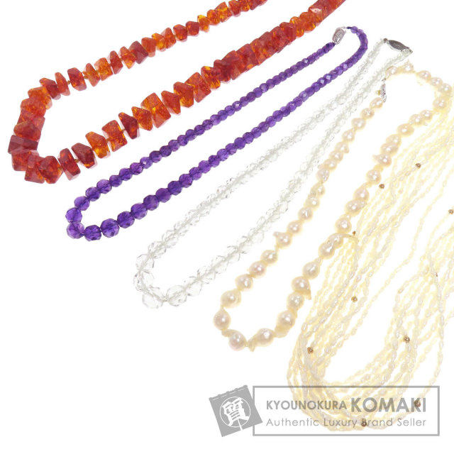 琥珀 コハク ネックレス 6 琥珀 コハク パール 水晶 6点セット