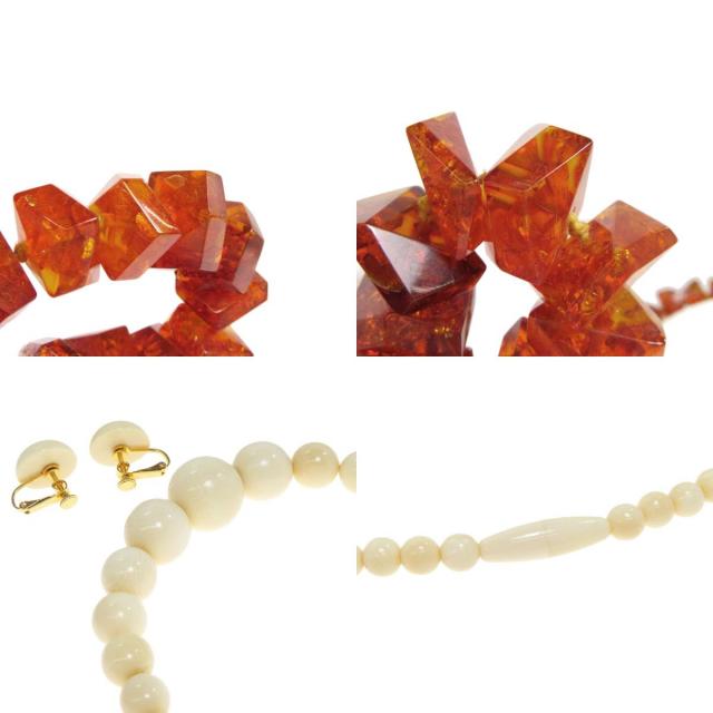 琥珀 コハク パール 水晶 6点セット ネックレス Amber 58.7g レディース 