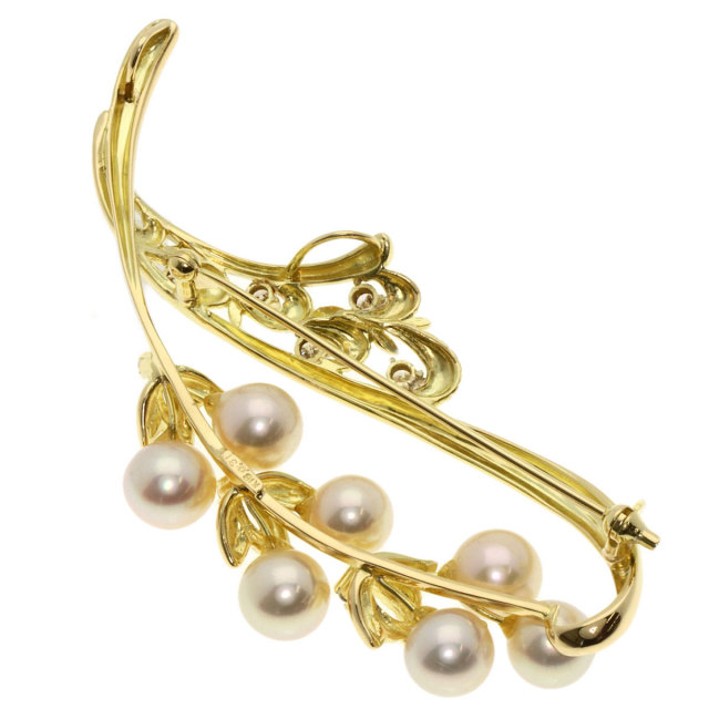 アコヤパール 真珠 ダイヤモンド ブローチ K18イエローゴールド 17g  