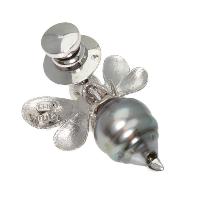 0.02ct 蜂モチーフ パール 真珠 ダイヤモンド ブローチ K14ホワイト 