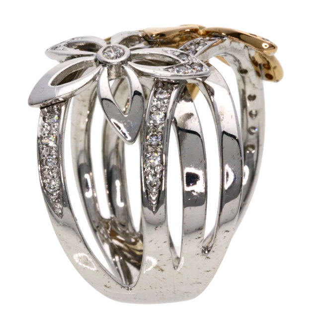 0.32ct フラワーモチーフ ダイヤモンド リング・指輪 K18ホワイト  