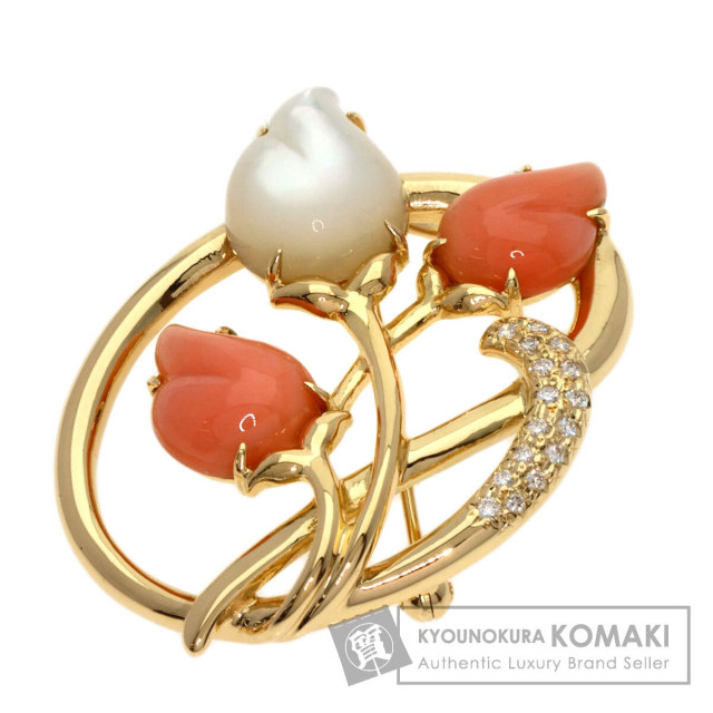 タサキ ブローチ 珊瑚 サンゴ シェル ダイヤモンド