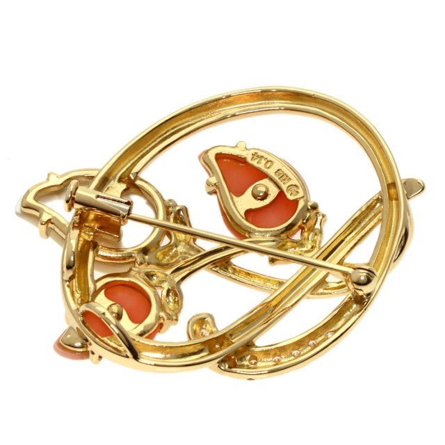 珊瑚・K18 ブローチ TASAKI タサキ 珊瑚 サンゴ シェル ダイヤモンド ブローチ K18イエロー