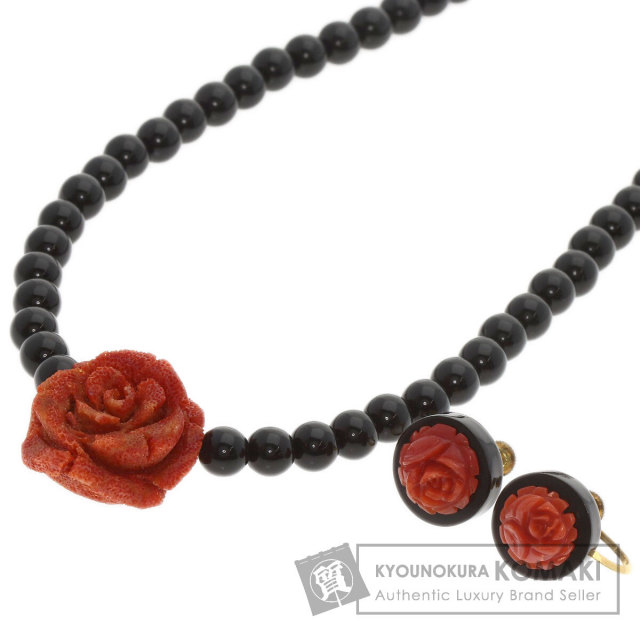 セレクトジュエリー ネックレス サンゴ 珊瑚 ブラックスピネル ネックレス・イヤリング 2点セット