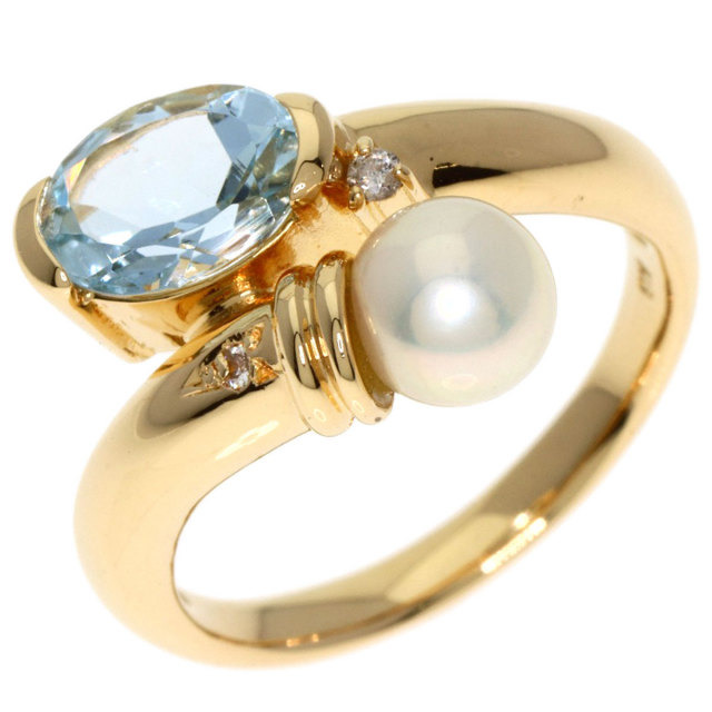 アクアマリン パール 真珠 ダイヤモンド リング・指輪 K18イエロー  