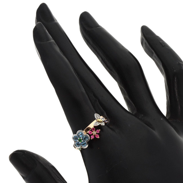 0.25ct マルチカラーストーン フラワー バタフライ リング・指輪 K18 