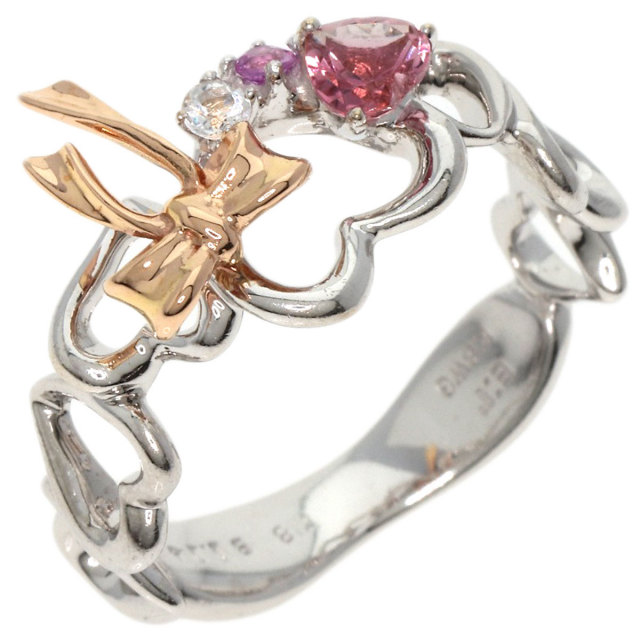 0.04ct リボン ハートモチーフ サファイア リング・指輪 K18ホワイト  