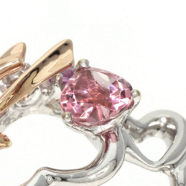 K18WG 天然 サファイア 0.47ct ダイヤ ハート くるしく リング 