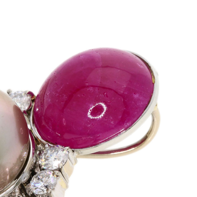 0.83ct パール 真珠 ダイヤモンド ルビー ヒスイ 翡翠 ジェイダイト 