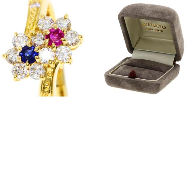 ダブルフラワーデザインリング 指輪 ルビー 0.65ct ダイヤモンド K18  