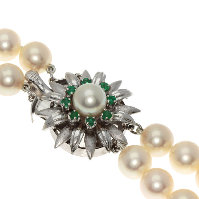 MIKIMOTO ミキモト パール 真珠 2連 ネックレス K14ホワイトゴールド 